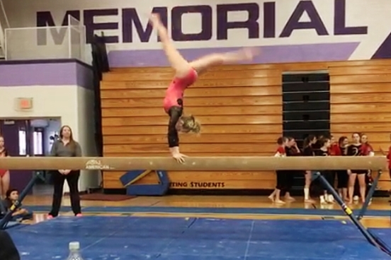 Marshfield freshman Emma Haugen competes in the balance beam at the WIAA Division 1 gymnastics sectional Saturday at Eau Claire Memorial High School. Haugen tied for third in the vault to qualify for next week's state tournament. (Photo submitted by Allie Dryer/Marshfield Gymnastics)