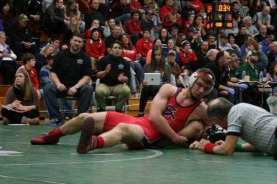 Spencer/Columbus sophomore Hunter Luepke dominates an opponent at last Saturday's Division 2 Osceola sectional. Luepke will be making his second-straight appearance at the WIAA state tournament, which begins Thursday. (Photo courtesy of SC Wrestling)