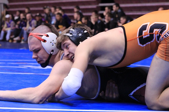 Stratford's David Marquardt controls an opponent during a match at the WIAA State Team Wrestling Tournament in Madison on March 5. (Photo by Katie Marten/Stratford Wrestling)