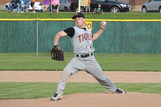 Marshfield pitcher Jake Brueggen struck out five and scattered four hits to earn the win in the Tigers' 5-0 victory over Wisconsin Rapids on Thursday at Jack Hackman Field in Marshfield. (Photo by Paul Lecker/MarshfieldAreaSports.com)