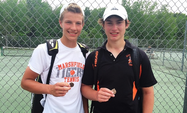 The Marshfield No. 1 doubles team of Derek Reckner, left, and Evan Fait qualified for the WIAA state boys tennis tournament after placing fourth at the Stevens Point Division 1 sectional on Wednesday. (Photo submitted)