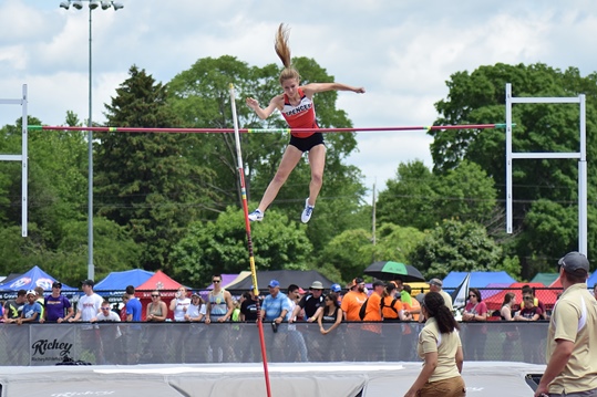 Spencer's Johanna Ellefson clears the bar in the girls Division 3 pole vault at the 2016 WIAA State Track & Field Championships at the University of Wisconsin-La Crosse on Saturday. She won the event with a vault of 11 feet. (Photo courtesy of Eric LeJeune/Hub City Times)