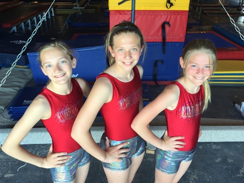 Members of the Marshfield MAGIC gymnastics team competing in the national tournament at Disney World in Orlando, Fla., this weekend are, from left, Rachel Lindner, Ashlyn Guldan and Kayla Drexler. (Photo courtesy of Allie Dryer)