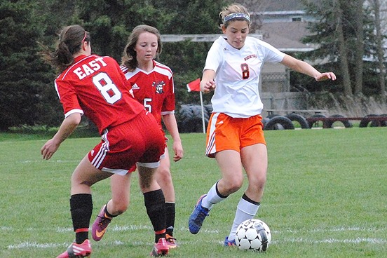 Marshfield junior Maddie Haessly, right, was a second-team pick to the 2016 All-Wisconsin Valley Conference Girls Soccer Team. (Photo by Paul Lecker/MarshfieldAreaSports.com)