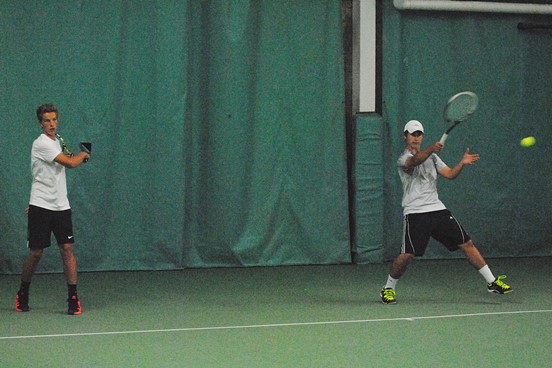 Marshfield's No. 1 doubles team of Derek Reckner, left, and Evan Fait will compete at the WIAA State Individual Boys Tennis Tournament in Madison on Thursday. (Photo by Paul Lecker/MarshfieldAreaSports.com)