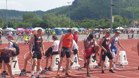 Marshfield's Calden Wojt, middle, prepares to run in the 200-meter preliminaries at the WIAA State Track & Field Championships on Friday at the University of Wisconsin-La Crosse. (Photo courtesy of Dean Bryan/Marshfield High School track)