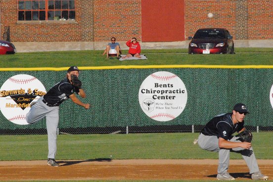 Marshfield Post 54 shortstop Trevor Schwecke throws out a runner during a recent game against Merrill at Jack Hackman Field. Marshfield hosts the Class AAA regional beginning Tuesday, and will also host the state tournament next week. (Photo by Paul Lecker/MarshfieldAreaSports.com)