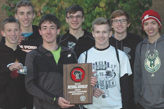 The Stratford boys cross country team finished second at the WIAA Division 3 sectional at Nine Mile Recreation Area in Rib Mountain on Oct. 21, earning a spot in Saturday’s WIAA State Cross Country Meet in Wisconsin Rapids. Team members are, front from left, Isaac Thompson, Isaac Guyer, and Lucas Heidmann. Back, Jacob Danen, Chris Zuelke, Cade Lehman and Sam Schoenfuss. (Submitted photo)