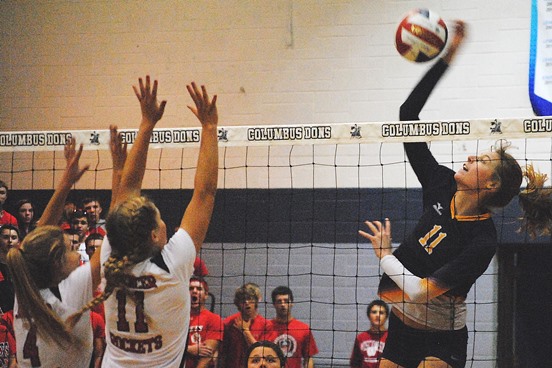 Columbus Catholic senior hitter Kendra Baierl was named to the first team of the All-Cloverbelt Conference East Division Volleyball Team for the second year in a row. (Photo by Paul Lecker/MarshfieldAreaSports.com)